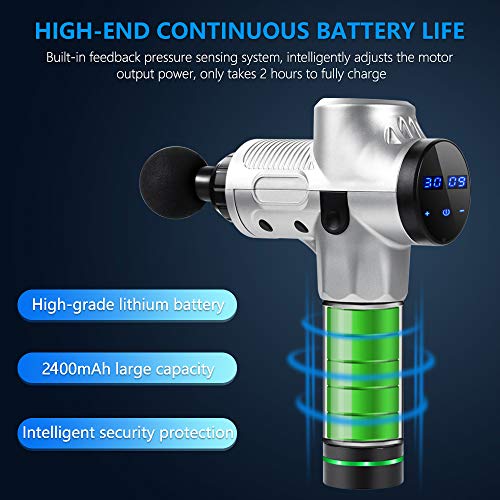 Yakuin Pistola de Masaje Muscular, Massage Gun,Masajeador de Músculos portátil con 20 Niveles Ajustables, Massage Gun，4 Cabezas y Pantalla LCD HD Ultra Silenciosos para Relajación Recuperación Fatiga