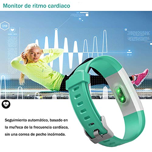 YAMAY Pulsera Actividad con Pulsómetro Mujer Hombre, Monitor de Actividad Deportiva, Ritmo Cardíaco, Impermeable IP67, Reloj Fitness, smartwatch con Podómetro, Color Verde