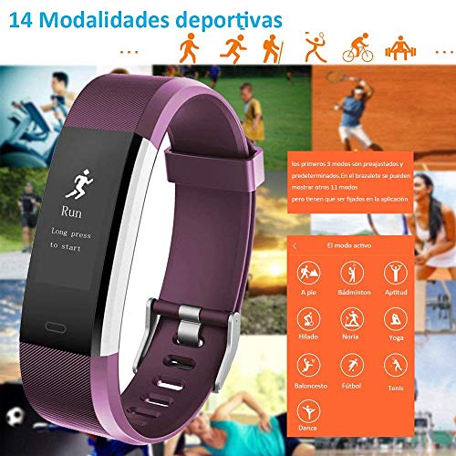 YAMAY Pulsera Actividad con Pulsómetro Mujer Hombre, Monitor de Actividad Deportiva, Ritmo Cardíaco, Impermeable IP67, Reloj Fitness, smartwatch con Podómetro, Color Púrpura