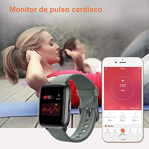 YAMAY Smartwatch con Oxímetro de Pulso Esfigmomanómetro y Pulsómetro Reloj Inteligente Impermeable para Hombre Mujer, Pulsera de Actividad Inteligente podómetro con Cronómetro para Android iOS