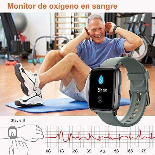 YAMAY Smartwatch con Oxímetro de Pulso Esfigmomanómetro y Pulsómetro Reloj Inteligente Impermeable para Hombre Mujer, Pulsera de Actividad Inteligente podómetro con Cronómetro para Android iOS