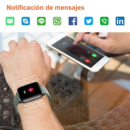 YAMAY Smartwatch con Oxímetro de Pulso Esfigmomanómetro y Pulsómetro Reloj Inteligente Impermeable para Hombre Mujer, Pulsera de Actividad Inteligente podómetro con Cronómetro para Android iOS