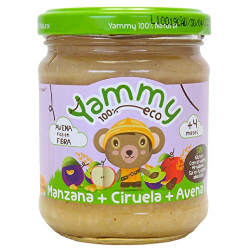 Yammy, Pack Potito Ecológico de Frutas (Manzana, Ciruela, Avena) - 12 tarritos de 195 gr. - 100% natural / 100% casero