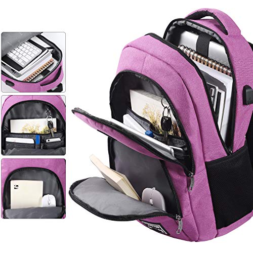 YAMTION Mochila Portatil Mochila Mujer Escolar con USB Puerto para Escolar Negocio- 35L (15.6 Pulgada, B6-púrpura1)