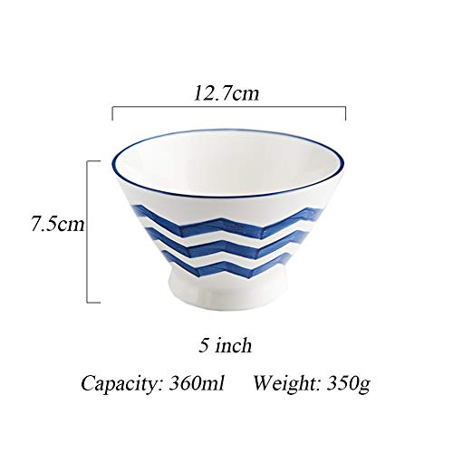 YANGJUN Ramen Japonés de 5 Pulgadas Cuencos, Vajilla de Tazón de Cerámica Bajo Vidriado, Tazón Sopa Grande Tazón Retro para El Hogar (Color : A, Size : 5pcs)