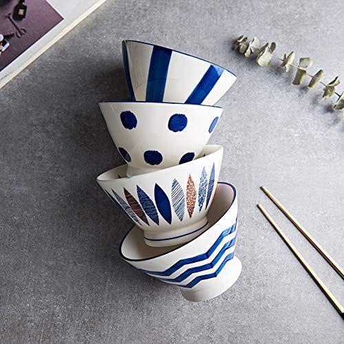 YANGJUN Ramen Japonés de 5 Pulgadas Cuencos, Vajilla de Tazón de Cerámica Bajo Vidriado, Tazón Sopa Grande Tazón Retro para El Hogar (Color : A, Size : 5pcs)