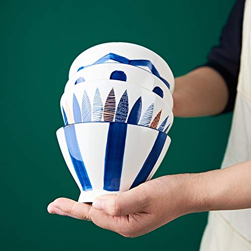 YANGJUN Ramen Japonés de 5 Pulgadas Cuencos, Vajilla de Tazón de Cerámica Bajo Vidriado, Tazón Sopa Grande Tazón Retro para El Hogar (Color : A, Size : 5pcs)