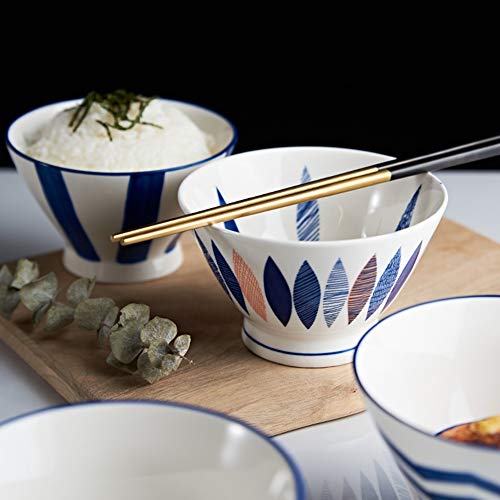 YANGJUN Ramen Japonés de 5 Pulgadas Cuencos, Vajilla de Tazón de Cerámica Bajo Vidriado, Tazón Sopa Grande Tazón Retro para El Hogar (Color : A, Size : 5pcs)