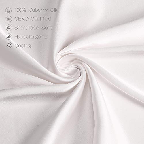 YANIBEST - Funda de Almohada de Seda para Cabello y Piel, 21 Momme 600 Hilos, 100% Seda de Morera con Cremallera Oculta, 1 Paquete de Funda de Almohada de tamaño estándar, Color Blanco