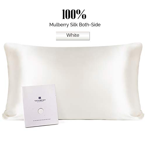 YANIBEST - Funda de Almohada de Seda para Cabello y Piel, 21 Momme 600 Hilos, 100% Seda de Morera con Cremallera Oculta, 1 Paquete de Funda de Almohada de tamaño estándar, Color Blanco
