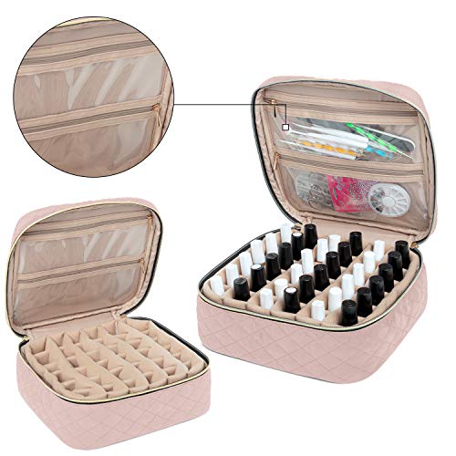 Yarwo Bolsa de Viaje para Esmaltes de Uñas, Caja de Transporte para Esmalte de uñas, Sostiene 36 Botellas(15ml), Organizador de Esmaltes de Uñas y Aceesorios de Manicuras(SOLA BOLSA), Rosa Beige.