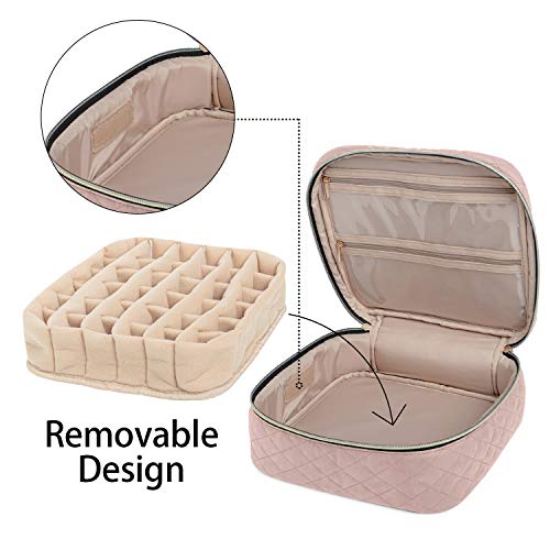 Yarwo Bolsa de Viaje para Esmaltes de Uñas, Caja de Transporte para Esmalte de uñas, Sostiene 36 Botellas(15ml), Organizador de Esmaltes de Uñas y Aceesorios de Manicuras(SOLA BOLSA), Rosa Beige.