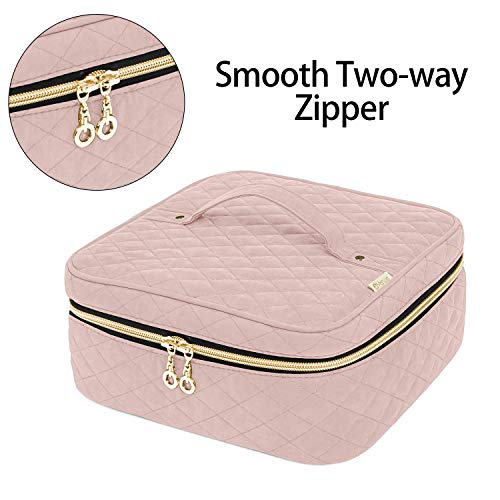 Yarwo Bolsa de Viaje para Esmaltes de Uñas, Caja de Transporte para Esmalte de uñas, Sostiene 36 Botellas(15ml), Organizador de Esmaltes de Uñas y Aceesorios de Manicuras(SOLA BOLSA), Rosa Beige.