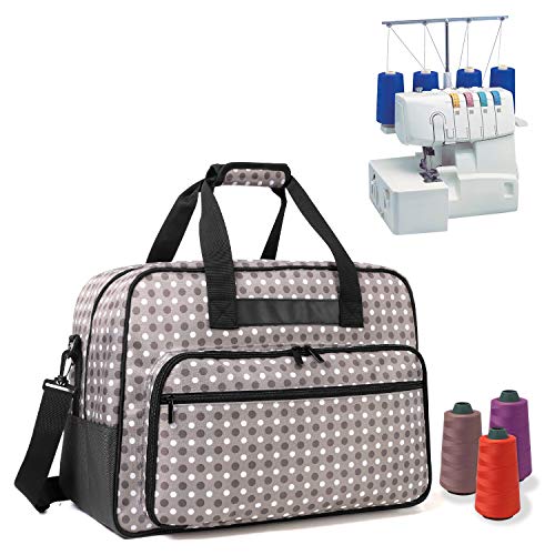 Yarwo Maletas de Transporte para Máquina de Coser Overlock, Bolsa para Máquina de Coser Adecuado para la mayoría de Las Overlock universales, con Acolchado y Fondo Antideslizante, Puntos Grises