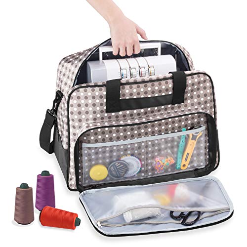 Yarwo Maletas de Transporte para Máquina de Coser Overlock, Bolsa para Máquina de Coser Adecuado para la mayoría de Las Overlock universales, con Acolchado y Fondo Antideslizante, Puntos Grises