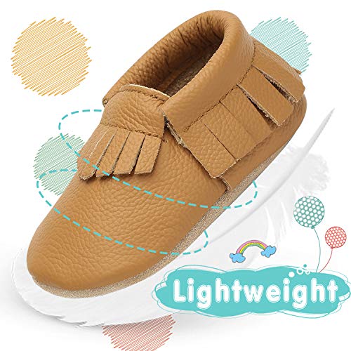 Yavero Zapatillas de Cuero Bebe Blanditos Zapatos para Bebe Ligeros Zapatillas de Andar Niño Niña Cómodas Zapatitos Primeros Pasos Infantiles, Marrón 6-12 Meses