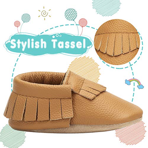 Yavero Zapatillas de Cuero Bebe Blanditos Zapatos para Bebe Ligeros Zapatillas de Andar Niño Niña Cómodas Zapatitos Primeros Pasos Infantiles, Marrón 6-12 Meses