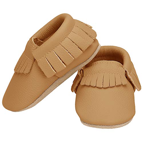 Yavero Zapatillas de Cuero Bebe Blanditos Zapatos para Bebe Ligeros Zapatillas de Andar Niño Niña Cómodas Zapatitos Primeros Pasos Infantiles, Marrón 6-12 Meses