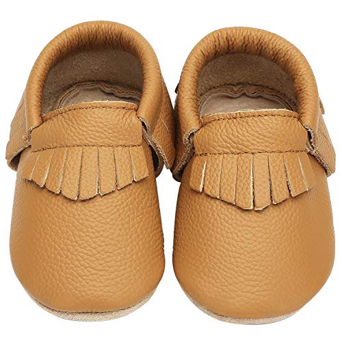 Yavero Zapatillas de Cuero Bebe Blanditos Zapatos para Bebe Ligeros Zapatillas de Andar Niño Niña Cómodas Zapatitos Primeros Pasos Infantiles, Marrón 6-12 Meses