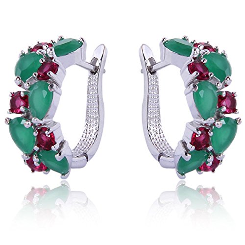 Yazilind deslumbrante rodio plateado rojoondo verde rojo Pear cortada perfecto Circonita Garra Pequeño Hope Pendientes