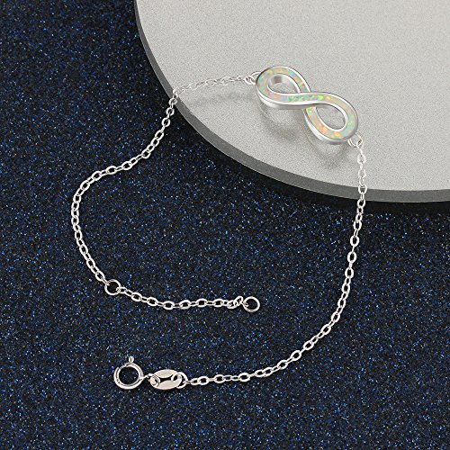 YAZLIND S925 Pulsera de Plata esterlina de Moda Ajustable invertido 8" En Forma de Incrustaciones de ópalo Elegante Regalo de joyería para Las niñas