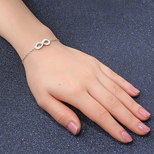 YAZLIND S925 Pulsera de Plata esterlina de Moda Ajustable invertido 8" En Forma de Incrustaciones de ópalo Elegante Regalo de joyería para Las niñas