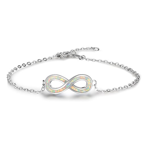 YAZLIND S925 Pulsera de Plata esterlina de Moda Ajustable invertido 8" En Forma de Incrustaciones de ópalo Elegante Regalo de joyería para Las niñas