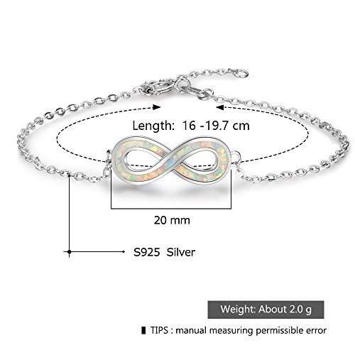 YAZLIND S925 Pulsera de Plata esterlina de Moda Ajustable invertido 8" En Forma de Incrustaciones de ópalo Elegante Regalo de joyería para Las niñas