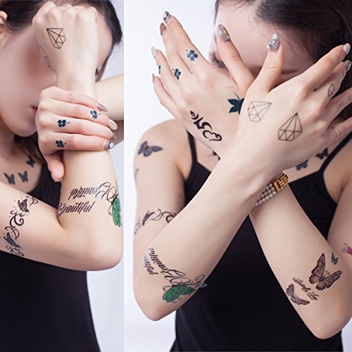 Yeeech - 6 hojas de diseño de trébol de diamantes, tatuajes temporales, pegatinas para mujer, pequeñas, negras, verdes, para oreja, cuerpo, maquillaje, resistente al agua