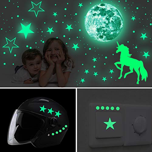 Yeelan 468piezas Que Brillan en la Oscuridad luminosa Autoadhesiva Pegatinas de Pared Estrellas y luna DIY Calcomanía Mural Decoración para Jardín de Infantes Bebé Niños Dormitorio Sala de Estar
