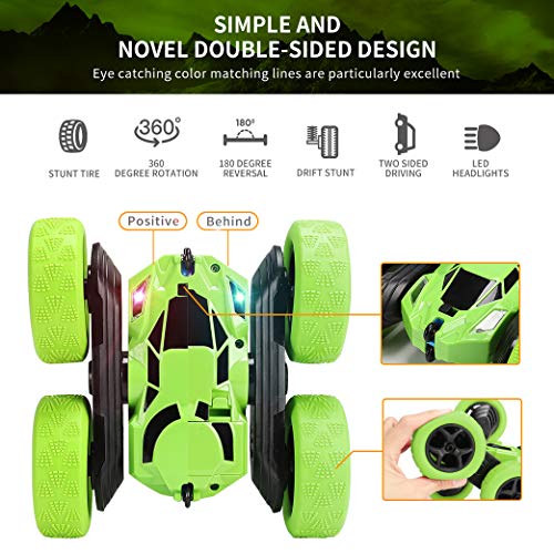 Yeelan Carro de Control Remoto 360 ° Dar la Vuelta Giros Truco Carros de Juguete Vehículo RC Camiones de 2,4 GHz Vehículo de Carreras Eléctrico con luz LED Regalos de Cumpleaños para Niños Edad 5+