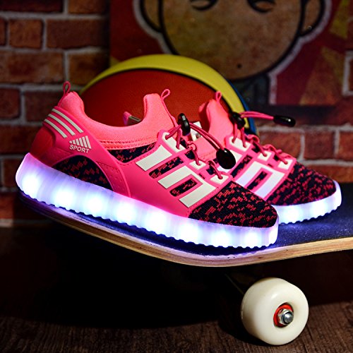 Yeeper LED Zapatillas de 7 Colores de Luces con USB de Carga Transpirables para los Niños y los Adolescentes 1832 Rosa EU 32