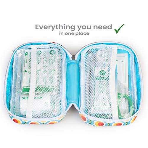Yellodoor Kit De Primeros Auxilios para Viajes Mini-Viaje. Incluye Tijeras, Gel de Quemaduras, Yeso Impermeable, Guantes Médicos, Toallitas Antisépticas y Cinta Quirúrgica. para el Hogar 100% Vegano