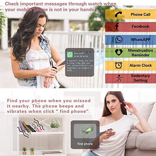 YENISEY Smartwatch, Relojes Inteligentes Mujer con Pulsómetros Monitor de Sueño 5 Caras Menstruación Recordatorio 10 Modos Deportivos y Registrador de Ruta y Smart Watch para Hombre y Mujer - Rosado