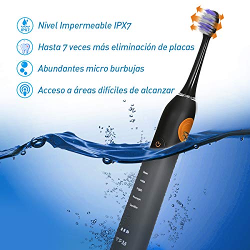 Y.F.M Cepillo de Dientes Eléctrico Ultrasónico, Cepillo de Dientes Recargable Impermeable para Adultos, 5 Modos con Compilación de 2 minutos en el Temporizador, Desinfección UV, 4 Cabezal Reemplazable