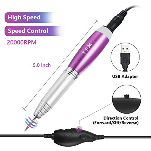 Y.F.M Juego de Taladro de uñas Portátil, Taladro de uñas Eléctrico, Kit de Lima de uñas Profesional para uñas Acrílicas, Esmalte de Gel, Manicura y Pedicura