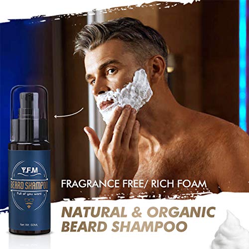 Y.F.M Kit de Cuidado de Barba para Hombres 8 en 1, Cuidado Barba - Champú, Aceite, Bálsamo de Barba, Peine, Afeitadora, Tijeras, Cepillo y Bolsa - Regalo Ideal para Todas Ocasiones y Aniversarios