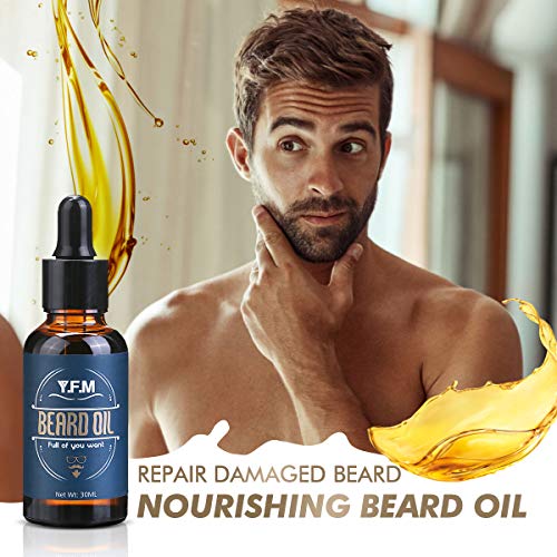 Y.F.M Kit de Cuidado de Barba para Hombres 8 en 1, Cuidado Barba - Champú, Aceite, Bálsamo de Barba, Peine, Afeitadora, Tijeras, Cepillo y Bolsa - Regalo Ideal para Todas Ocasiones y Aniversarios