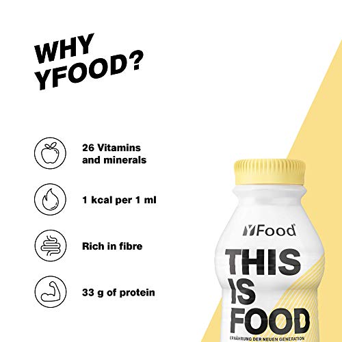 YFood Vanilla | Batido Sustitutivo | Sustitutivo de comida sin lactosa ni gluten | 33g de proteínas, 26 vitaminas y minerales | 25% de las calorías diarias requeridas | 12 x 500 ml (1kcal/ml)