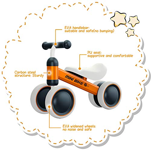 YGJT Bicicleta sin Pedales 1 Año Juguetes Bebes - Triciclos Bebes- Correpasillos Bebes 1 Año Regalo para 1 Año (Naranja)