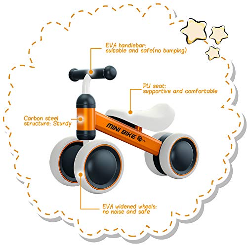 YGJT Bicicleta sin Pedales 1 Año Juguetes Bebes - Triciclos Bebes- Correpasillos Bebes 1 Año Regalo para 1 Año (Naranja)
