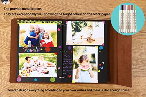 YHH Álbum Fotos para Pegar Páginas Negras, Album Fotos Scrapbook Cuero Vintage Scrapbooking Photo Album Viajes Anillas Regalos Cumpleaños Navideños San Valentin Papa Bebe Mamá Papa ElefanteFamiliar