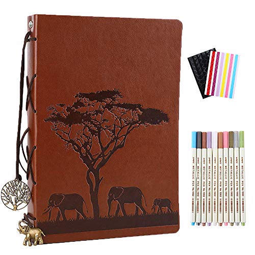 YHH Álbum Fotos para Pegar Páginas Negras, Album Fotos Scrapbook Cuero Vintage Scrapbooking Photo Album Viajes Anillas Regalos Cumpleaños Navideños San Valentin Papa Bebe Mamá Papa ElefanteFamiliar