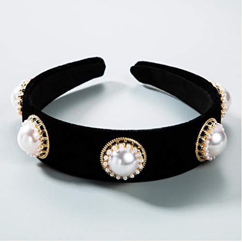 Yhhzw Diademas Negras Con Perlas Simuladas. Diadema Para Mujer. Joyería Para Fiesta De Boda. Elegante. Vintage. Banda Para El Pelo Con Perlas Para Mujer