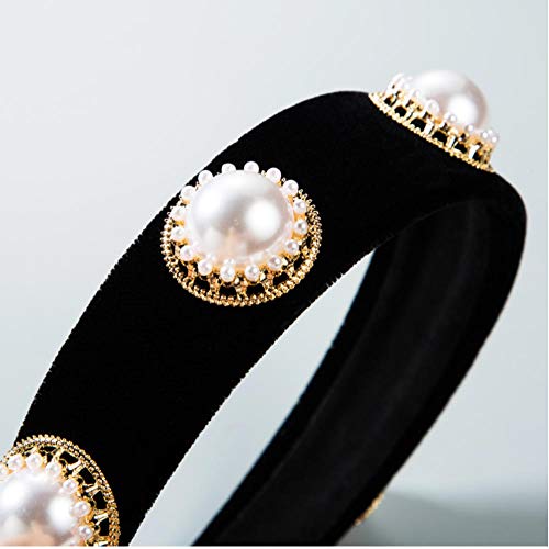 Yhhzw Diademas Negras Con Perlas Simuladas. Diadema Para Mujer. Joyería Para Fiesta De Boda. Elegante. Vintage. Banda Para El Pelo Con Perlas Para Mujer