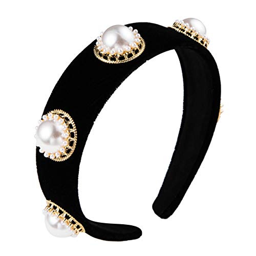 Yhhzw Diademas Negras Con Perlas Simuladas. Diadema Para Mujer. Joyería Para Fiesta De Boda. Elegante. Vintage. Banda Para El Pelo Con Perlas Para Mujer
