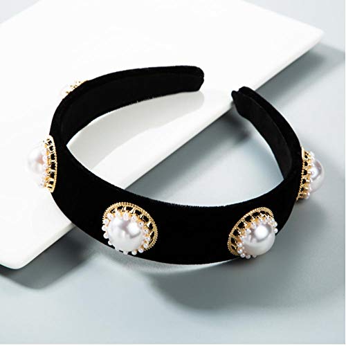 Yhhzw Diademas Negras Con Perlas Simuladas. Diadema Para Mujer. Joyería Para Fiesta De Boda. Elegante. Vintage. Banda Para El Pelo Con Perlas Para Mujer