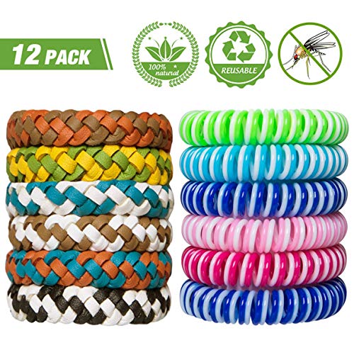 YHmall 12 Pulsera Antimosquitos, Totalmente Natural, Libre de DEET, No Tóxico, Resistente al Agua y Parches Antimosquitos para Niños, Adultos