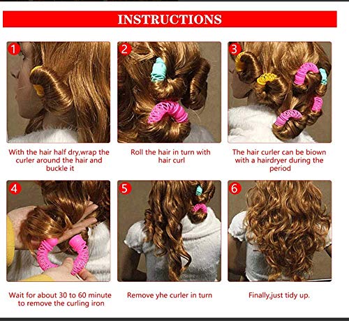 yhsndy 6 PCS Curl Magic Donut Bigodini per capelli, Formatori D'onda Senza Calore, Plastica Magic Hair Styling Roller Bigodino Spiral Curls Strumenti Fai da Te, Hairdress-Easy (blue)