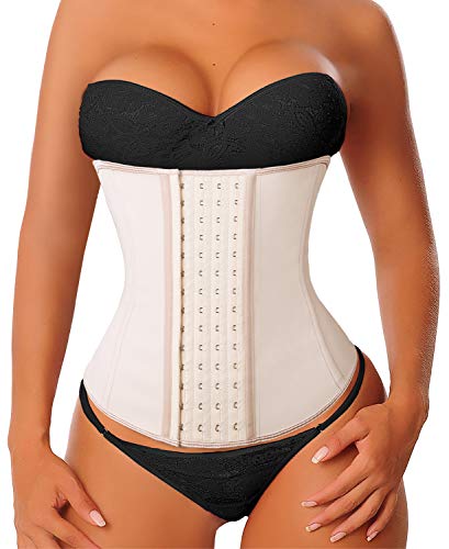 YIANNA Faja Reductora Mujer Latex 4 Ganchos Corsé Reductor de Cintura Waist Trainer Corset Fajas Adelgazantes Beige, Size S